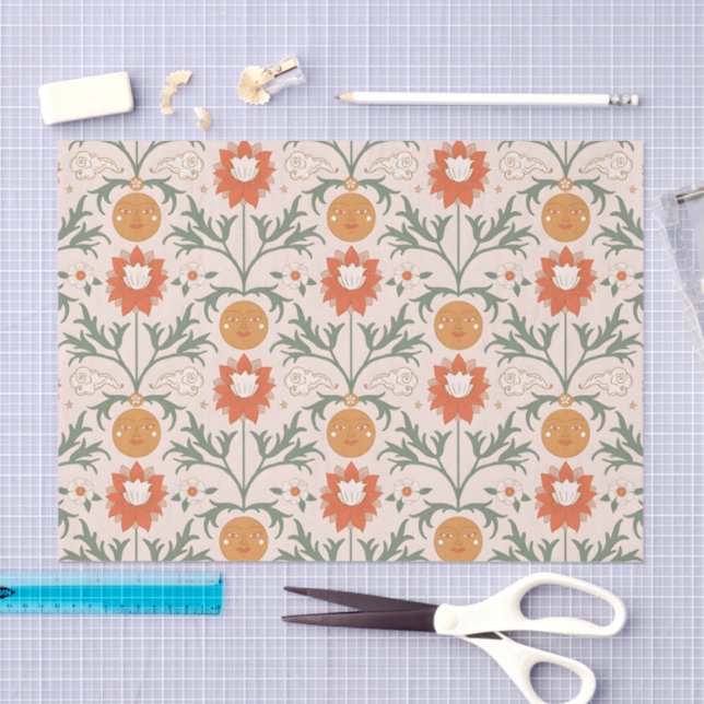 Papel De Seda Celestial Floral Sunburst Seamless Pattern Design (Artesanía)