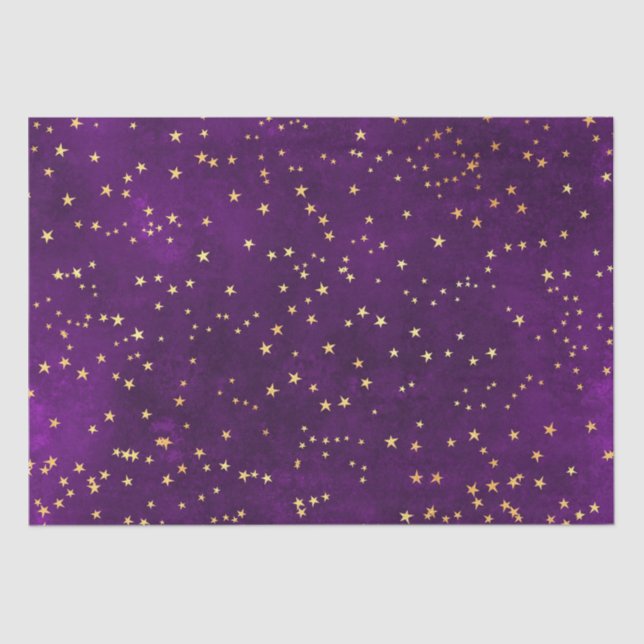 Papel De Seda Celestial Purple & Yellow Starry Night Pattern (Anverso)
