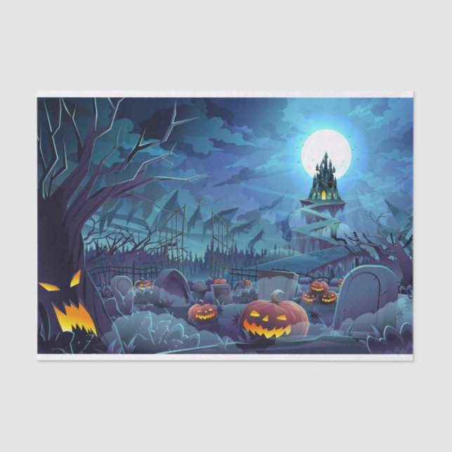 Papel De Seda Cementerio de la Luna de Calabaza de Halloween (Anverso)