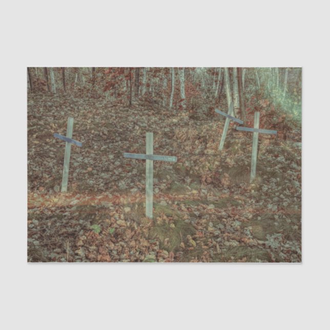 Papel De Seda Cementerio gótico cruza hojas de otoño marrones (Anverso)