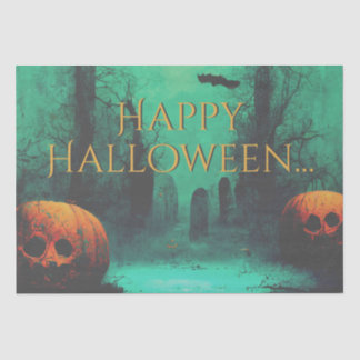 Papel De Seda Cementerio y calabazas talladas Halloween
