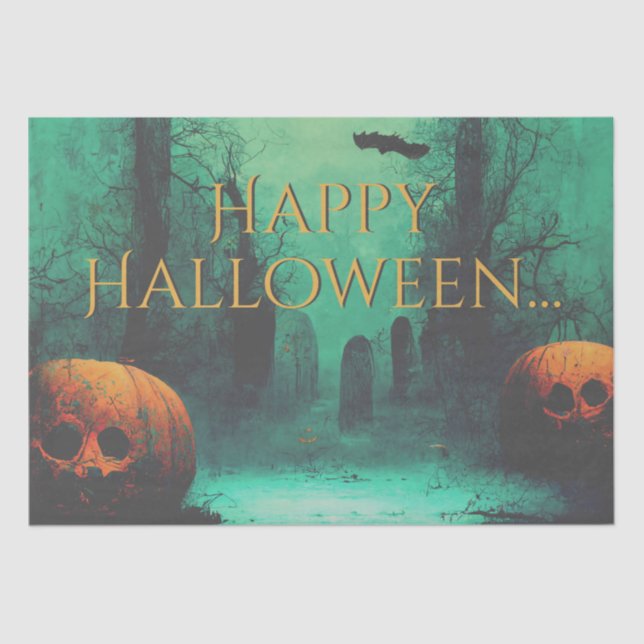 Papel De Seda Cementerio y calabazas talladas Halloween (Anverso)