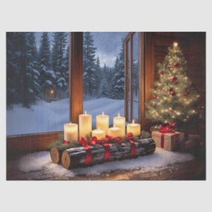 Papel De Seda Centro de mesa de tronco de Yule iluminado con vel