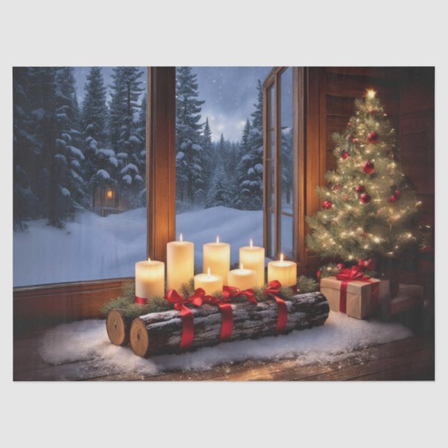 Papel De Seda Centro de mesa de tronco de Yule iluminado con vel (Anverso)