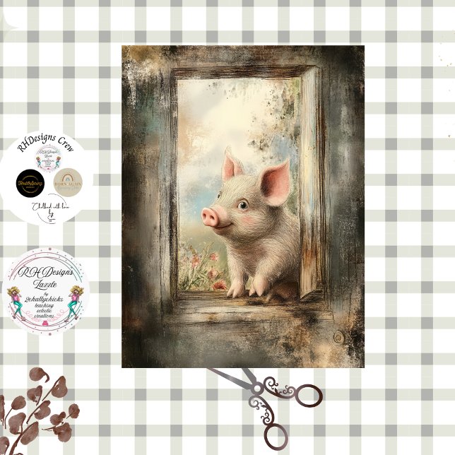 Papel De Seda Cerdito decoupage en ventana rústica historia libr (Subido por el creador)
