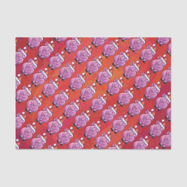 Papel De Seda Cerdo en Santa Hat en rojo (Anverso)