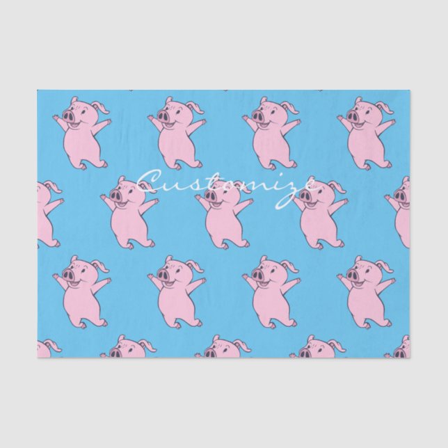 Papel De Seda Cerdo rosado feliz que salta Thunder_Cove (Anverso)