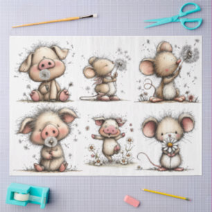 Papel De Seda Cerdo y Ratón Caprichosos en Primavera