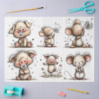 Papel De Seda Cerdo y Ratón Caprichosos en Primavera