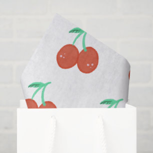 Papel De Seda Cereza Linda Dibujada a Mano Cumpleaños Dulce Rojo