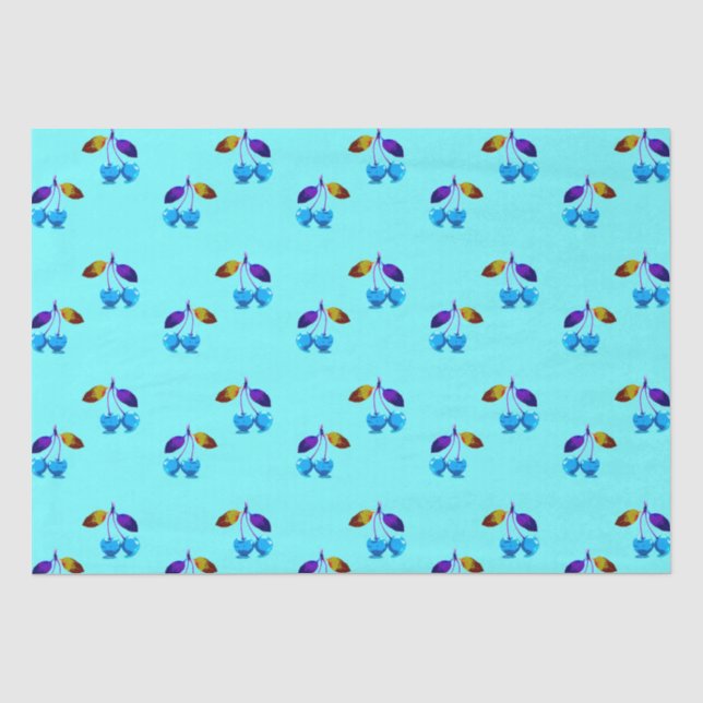 Papel De Seda Cerezas azules brillantes (Anverso)
