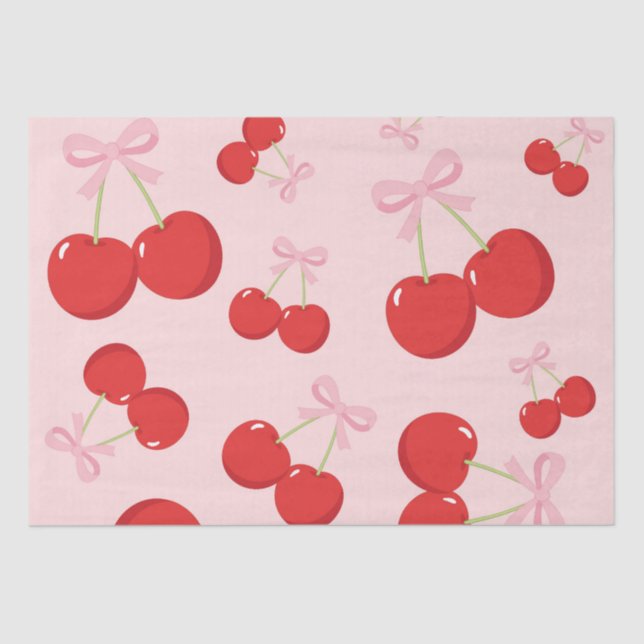 Papel De Seda Cerezas con lazo rosa Coquette  (Anverso)