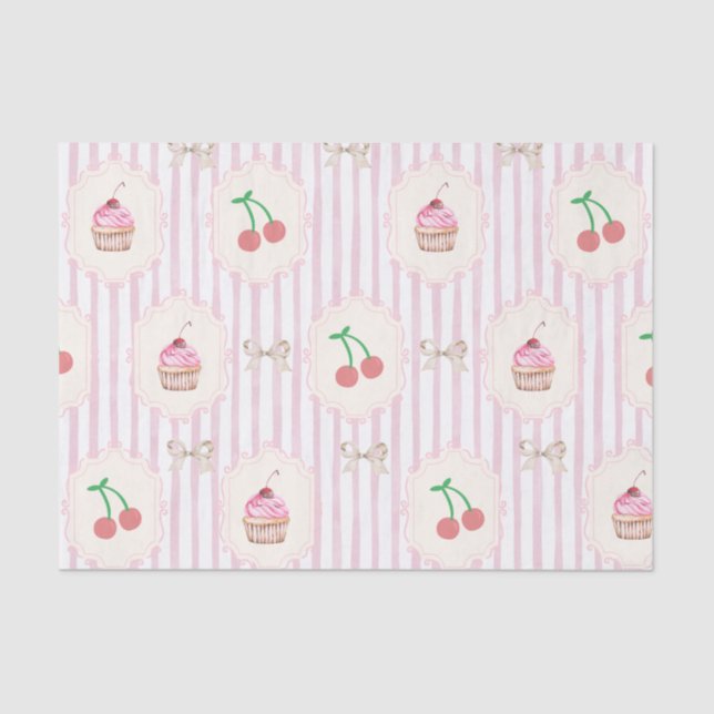 Papel De Seda Cerezas dulces Fondo rosa Pastel giratorio (Anverso)