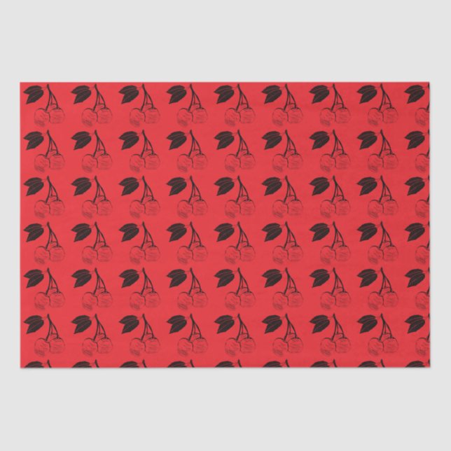 Papel De Seda Cerezas negras en rojo (Anverso)