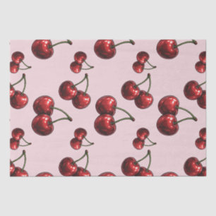 Papel De Seda Cerezas Rojas Brillantes Fiesta Glam Retro Rosa
