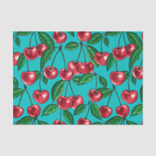 Papel De Seda Cerezas rojas en turquesa