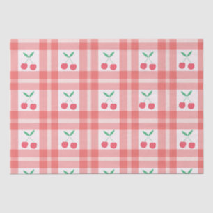 Papel De Seda Cerezas sobre patrón de cuadros gingham rojos