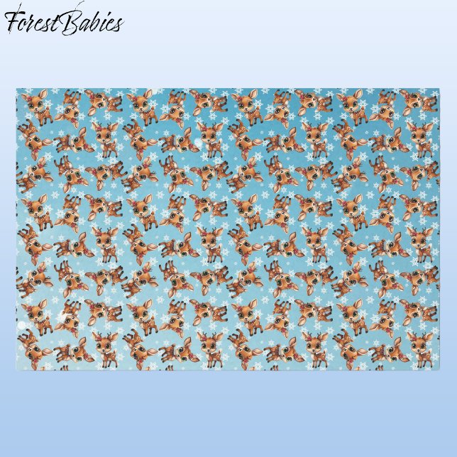 Papel De Seda Cerveza, Amanecer, Perro, Reno 🦌 Azul 🎄 Salto de (Cute Baby Floral Deer, Fawn, Doe Lover, Reindeer Antlers, Snowflake Pattern, Blue Tissue Paper 🦌 🎄)