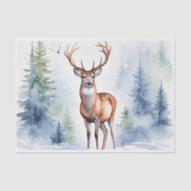 Papel De Seda Cerveza En La Selva Nevada Árboles Navideños Acuar (Anverso)