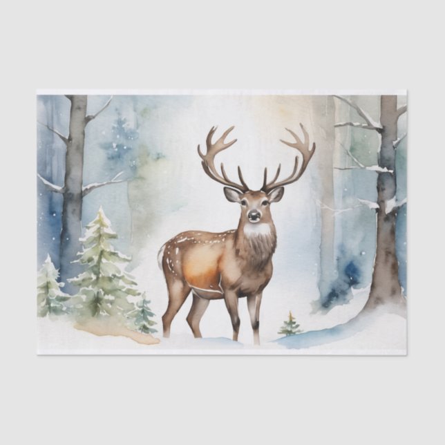 Papel De Seda Cerveza En La Selva Nevada Árboles Navideños Acuar (Anverso)