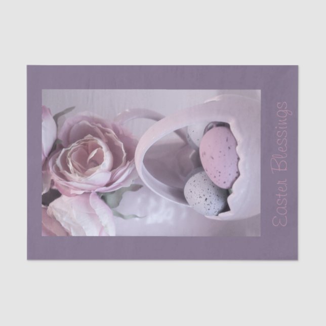 Papel De Seda Cesta de Cerámica de Pascua con Rosas de huevos y  (Anverso)