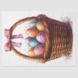 Papel De Seda Cesta de Pascua con Decoupage de Huevos Coloreados