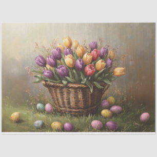 Papel De Seda Cesta de Pascua con Tulipanes y Decoupage de Huevo