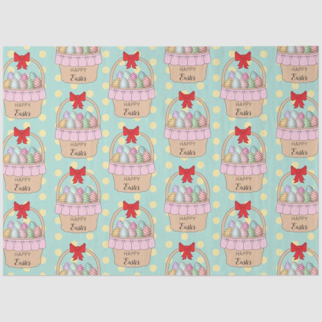 Papel De Seda Cesta de Pascua y Huevos Pastel de Pascua (Anverso)