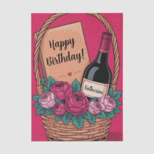 Papel De Seda Cesta de regalo con vino, rosas y nombre personali