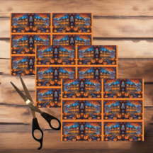 Chalet fantasmal en el bosque, calabazas, Hallowee