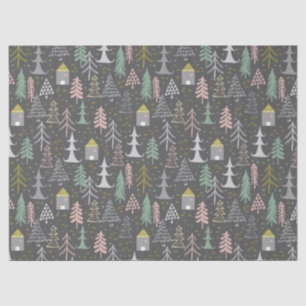 Papel De Seda Chalkboard Árboles de Navidad y casas de color ama