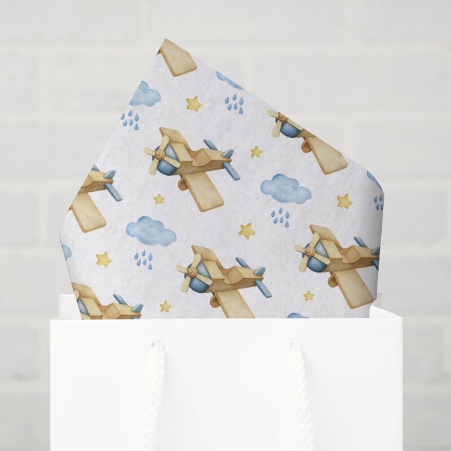 Papel De Seda Champán para bebé niño, aviones  (Bolsa de regalo)