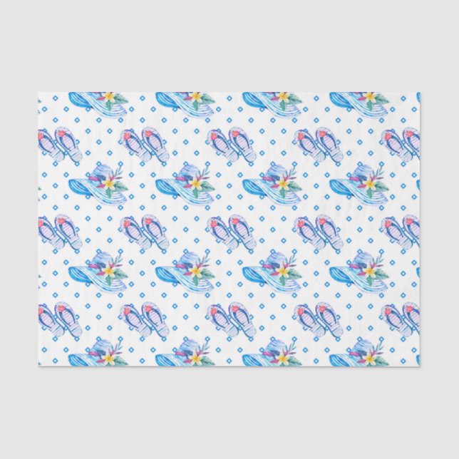 Papel De Seda Chanclas azules y sombrero de sol (Anverso)