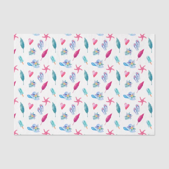 Papel De Seda Chancletas de Verano Corazones y Hojas (Anverso)