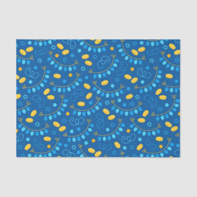 Papel De Seda Chanukah Dreidel Banners Gelt Gifts Blue (Anverso)