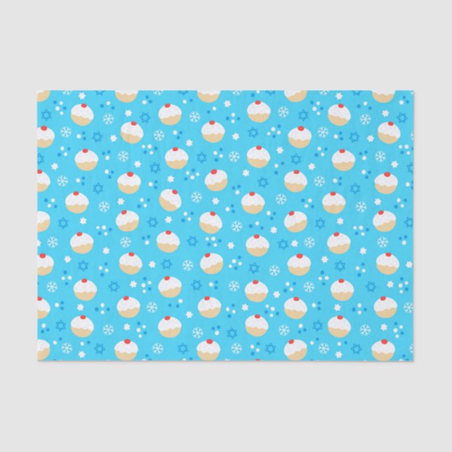 Papel De Seda Chanukah Jelly Doughnut Stars Blue (Anverso)
