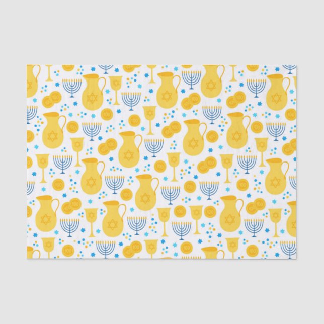 Papel De Seda Chanukah Menorahs Gelt White (Anverso)