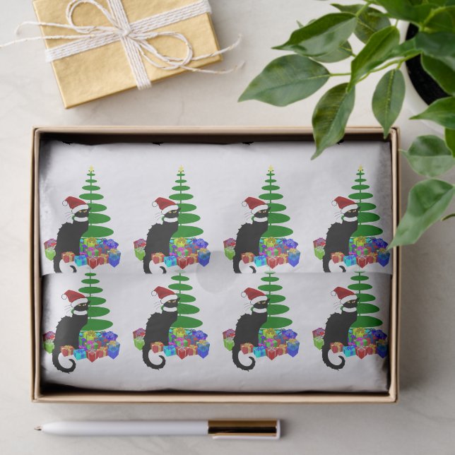 Papel De Seda Chat Noir con árbol y regalos de Navidad (Regalo )