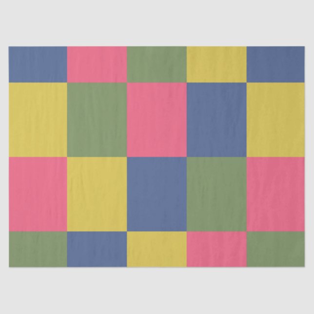 Papel De Seda Checkerboard verde azul rosa amarillo (Anverso)