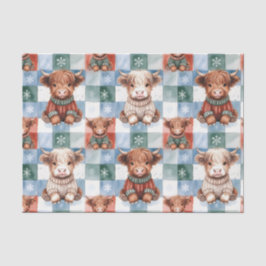 Papel De Seda Checkered Christmas Highland Cow Red Green Blue 