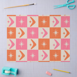 Papel De Seda Checkered Mid Century Boomerangs pink and orange 