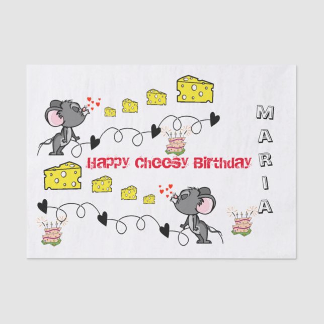 Papel De Seda Cheesey Mousey Kisses feliz cumpleaños (Anverso)