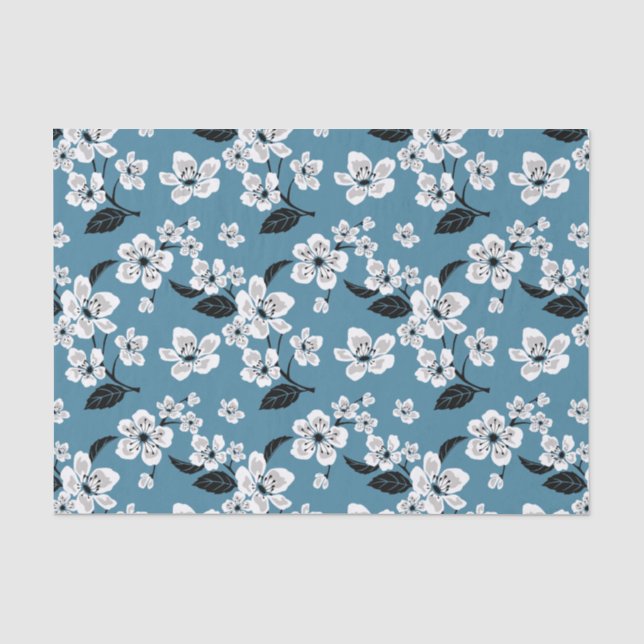 PAPEL DE SEDA CHERRY BLOSSOM - SAKURA (AZUL HUMEDO) (Anverso)