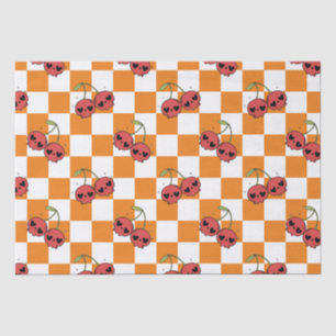 Papel De Seda Cherry Skull Checkerboard - Alt Estético