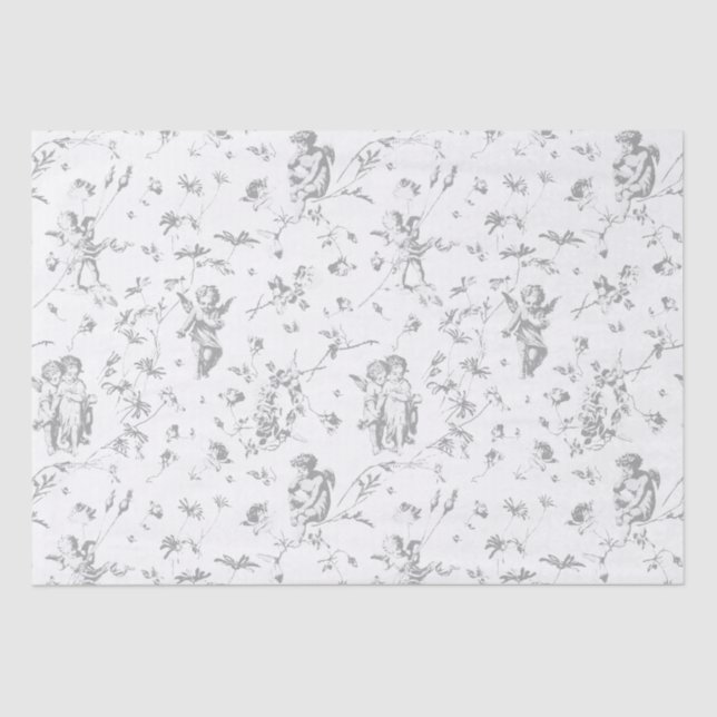 Papel De Seda Cherub Cupido Angels Gris Floral Toile (Anverso)