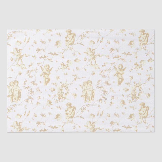 Papel De Seda Cherub Cupido Angels Tan Floral Toile (Anverso)