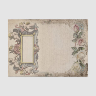 Papel De Seda Cherubs y Rosas con escritura victoriana