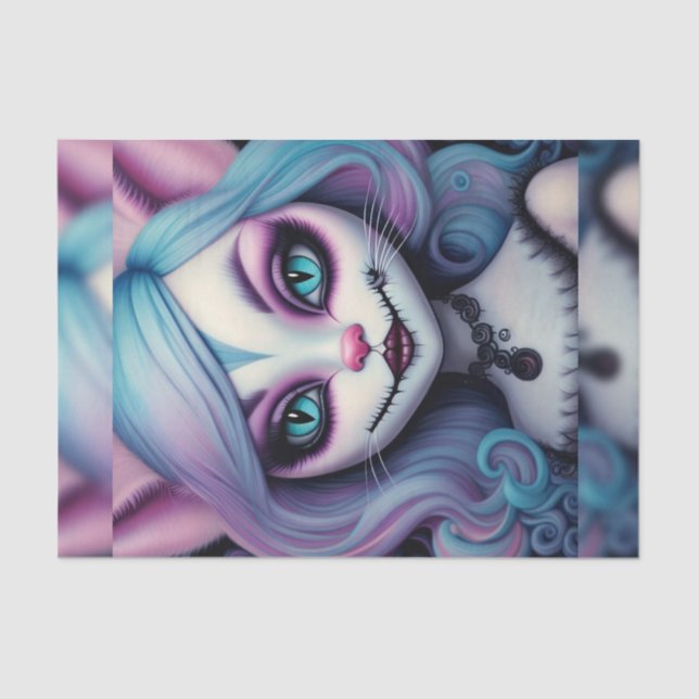 Papel De Seda Cheshire Cat Chica Wonderland Decoupage Paper (Anverso)