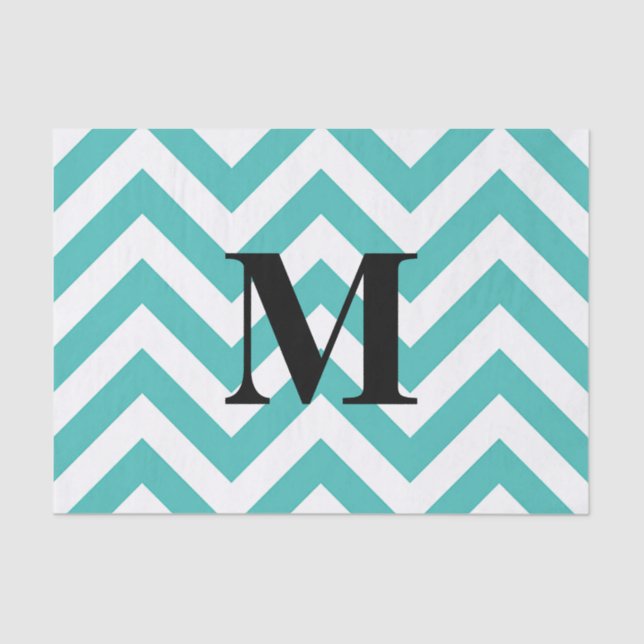 Papel De Seda Chevron azul con el monograma (Anverso)