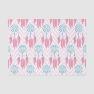 Papel De Seda Chevron Bohemia Verde azulada con guijarros rosado